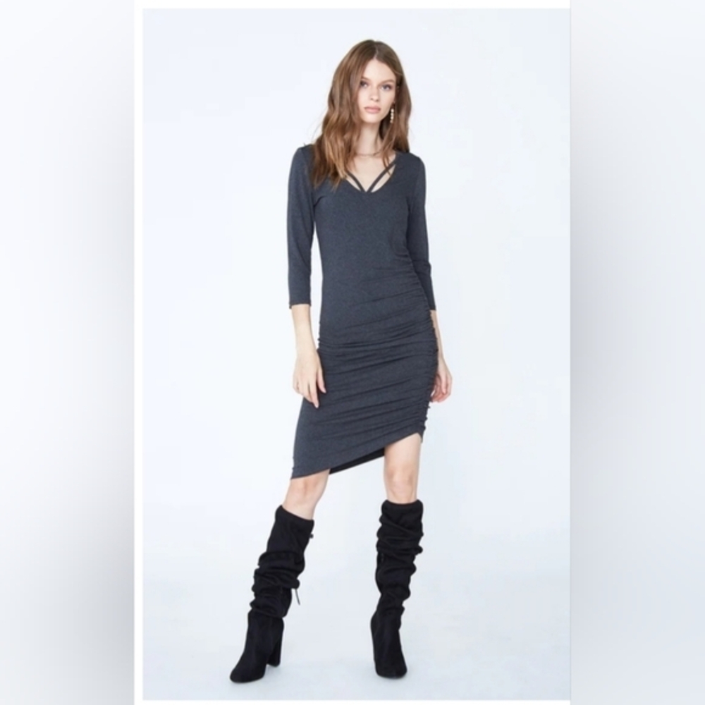 Layla‎ Jayde Ruched Asymmetrical Dress  Dark Charcoal Size M New